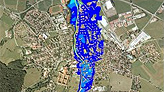 Ausschnitt der topographischen Karte, Bereich Deggendorf mit Darstellung der Überschwemmungsgebiete; bei Mausklick Aufruf des Kartendienstes Überschwemmungsgefährdete Gebiete in Bayern; bei Mausklick Aufruf des Kartendienstes Überschwemmungsgefährdete Gebiete in Bayern