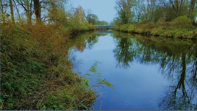 Blick auf den Osterbach mit Brücke im Hintergrund